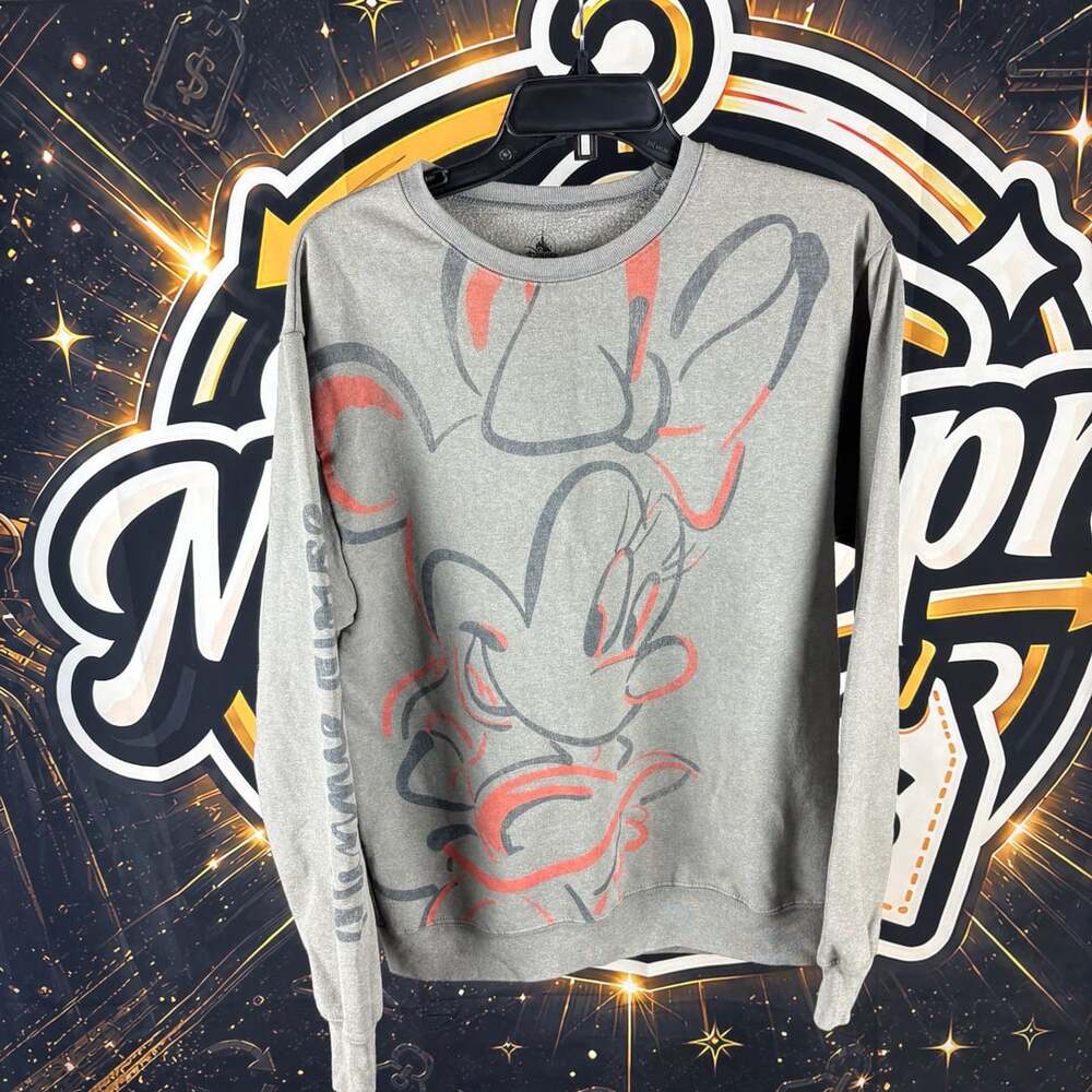 Disney Minnie Mouse Graphic Sketch Pullover Sweatshirt Gray Women's Small